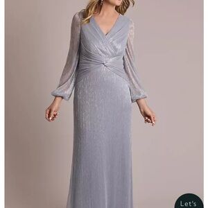 David's Bridal Gray Long Sleeve Cowl Neck Gown